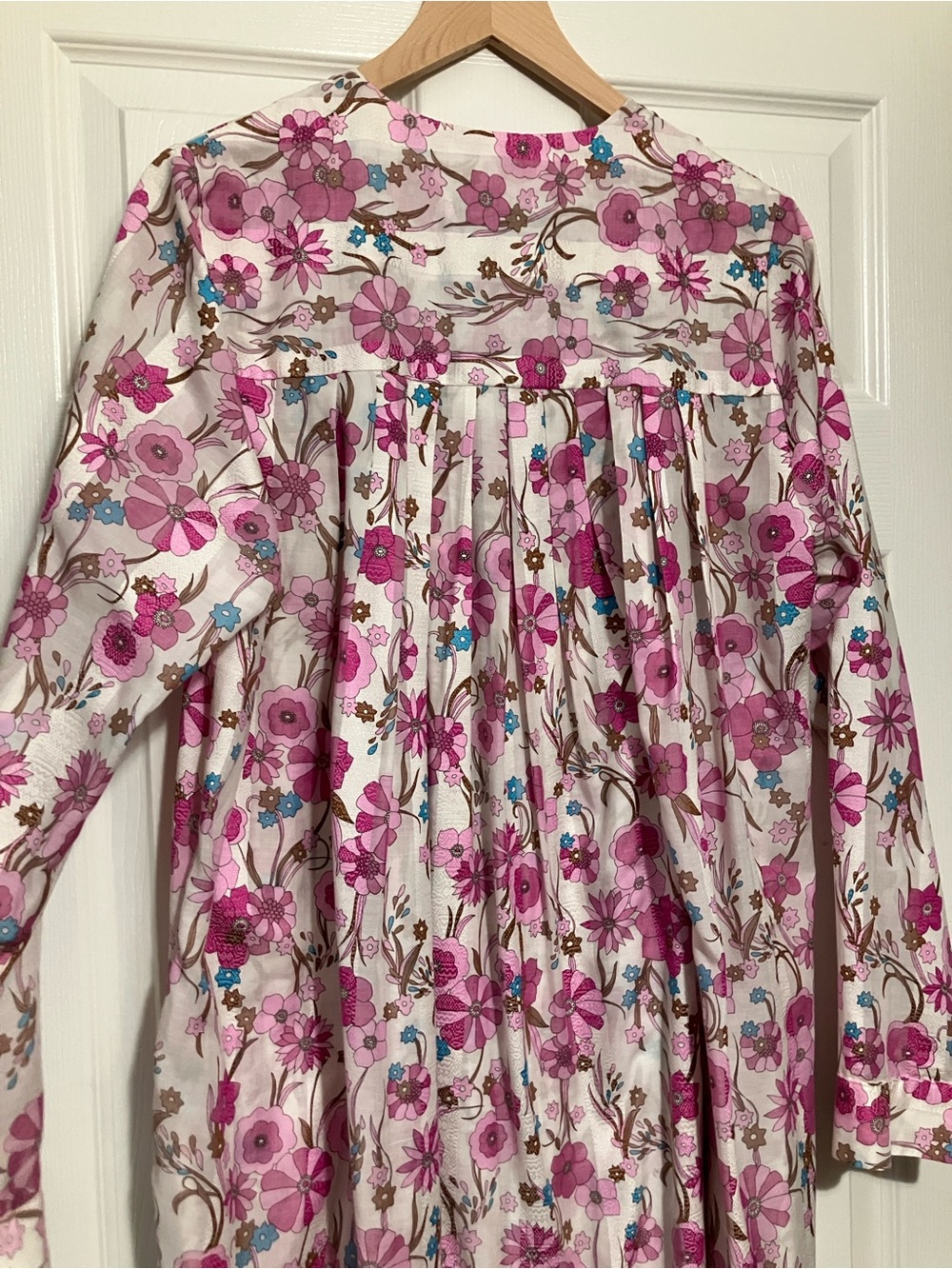 La Vie Style House Floral Zip Front Long Caftan Tunic Dress One Size